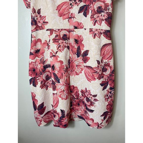 ADRIANNA PAPELL DRESS 20W COCKTAIL FLORAL JACQUARD EVENING GOLD RED NUDE SHORT - Picture 9 of 15